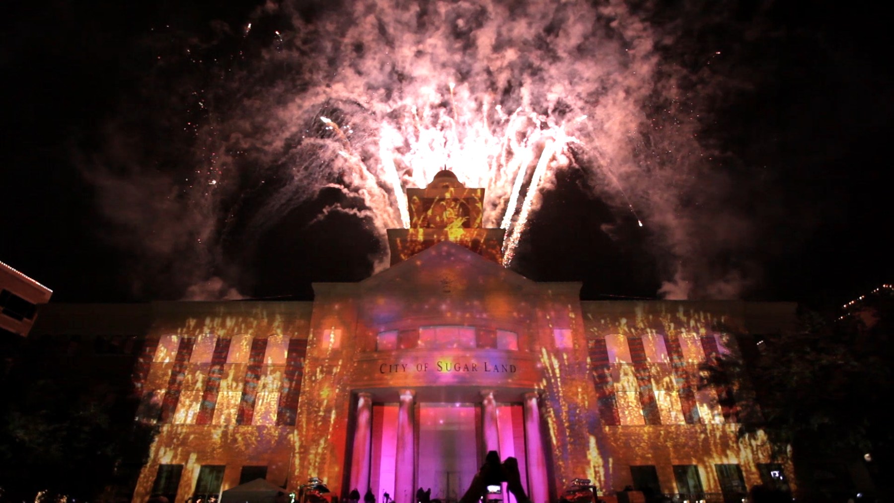 Projection and fireworks above the building